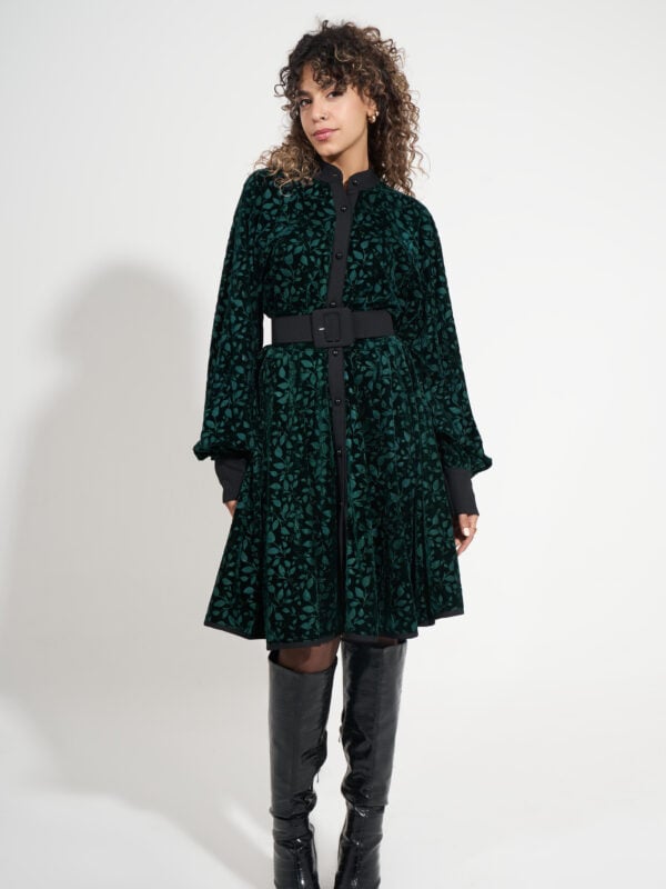 Stripe Velvet Dress | Dark Green