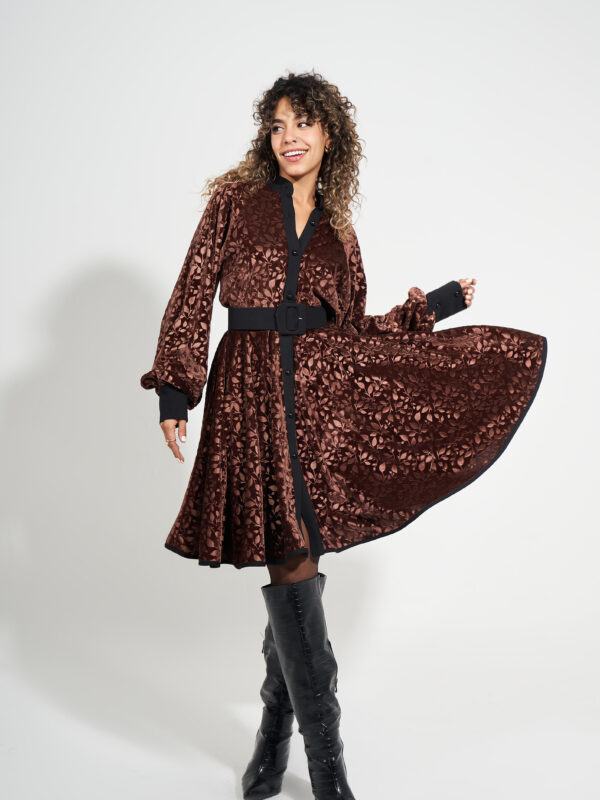 Stripe Velvet Dress | Dark Brown